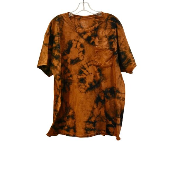 Men's Fruit of the Loom Black & Brown Custom Bleach Dye Front Pocket T-shirt 2XL - Picture 1 of 4